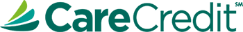 The image displays a logo with the text  CareCredit  and a graphic of a shield, set against a light background.