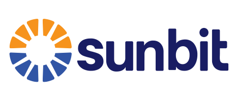 The image shows a logo with the text  SUNBIT  prominently displayed, featuring a stylized sunburst design and a color scheme that includes shades of blue, orange, and white.